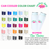Color chart for can coolers with 'Sunshine Daisy' branding and product details.