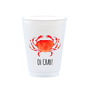 Clear frost flex cup with red crab design and 'OH CRAB!' text on a white background
