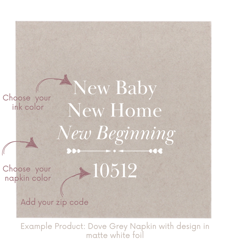 New Baby, New Home, New Beginning Customizable Zip Code Paper Cocktail Napkins