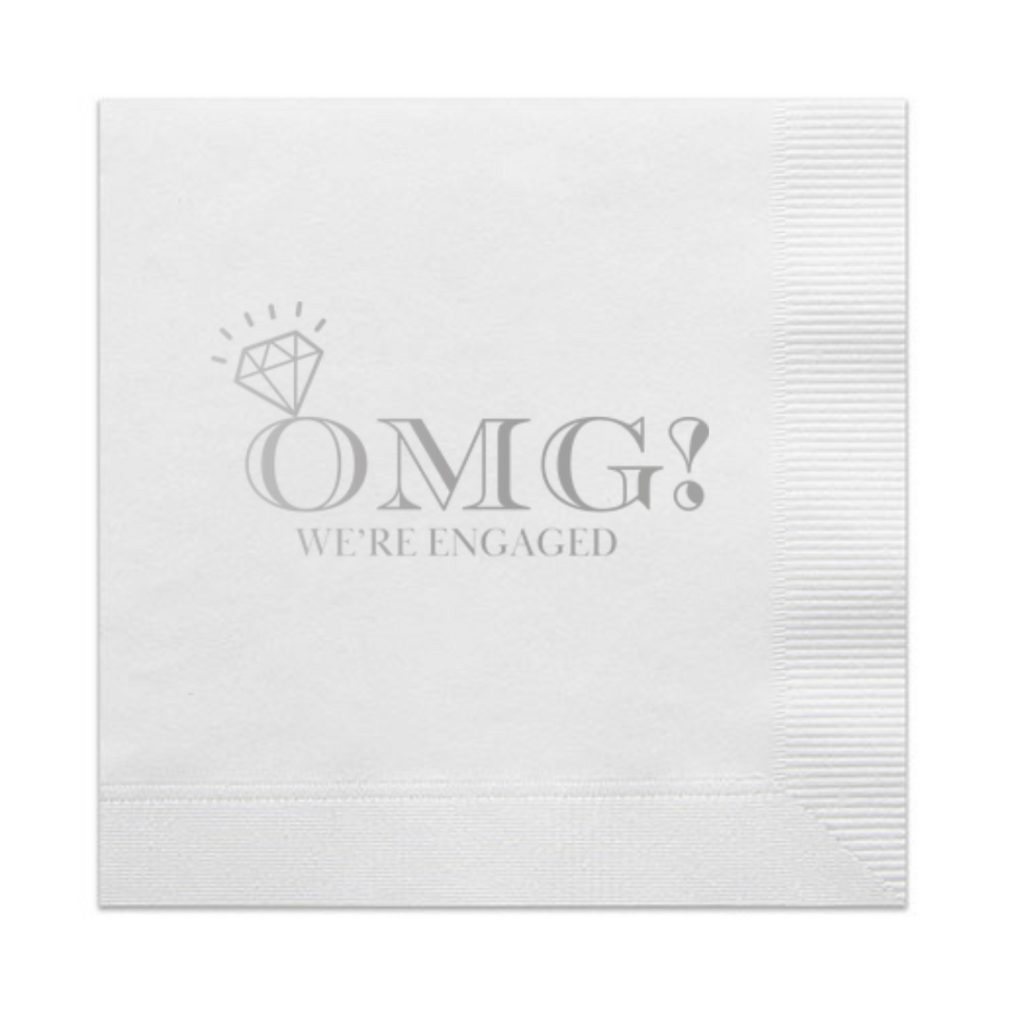 OMG! We're Engaged Cocktail Paper Beverage Napkins, Silver