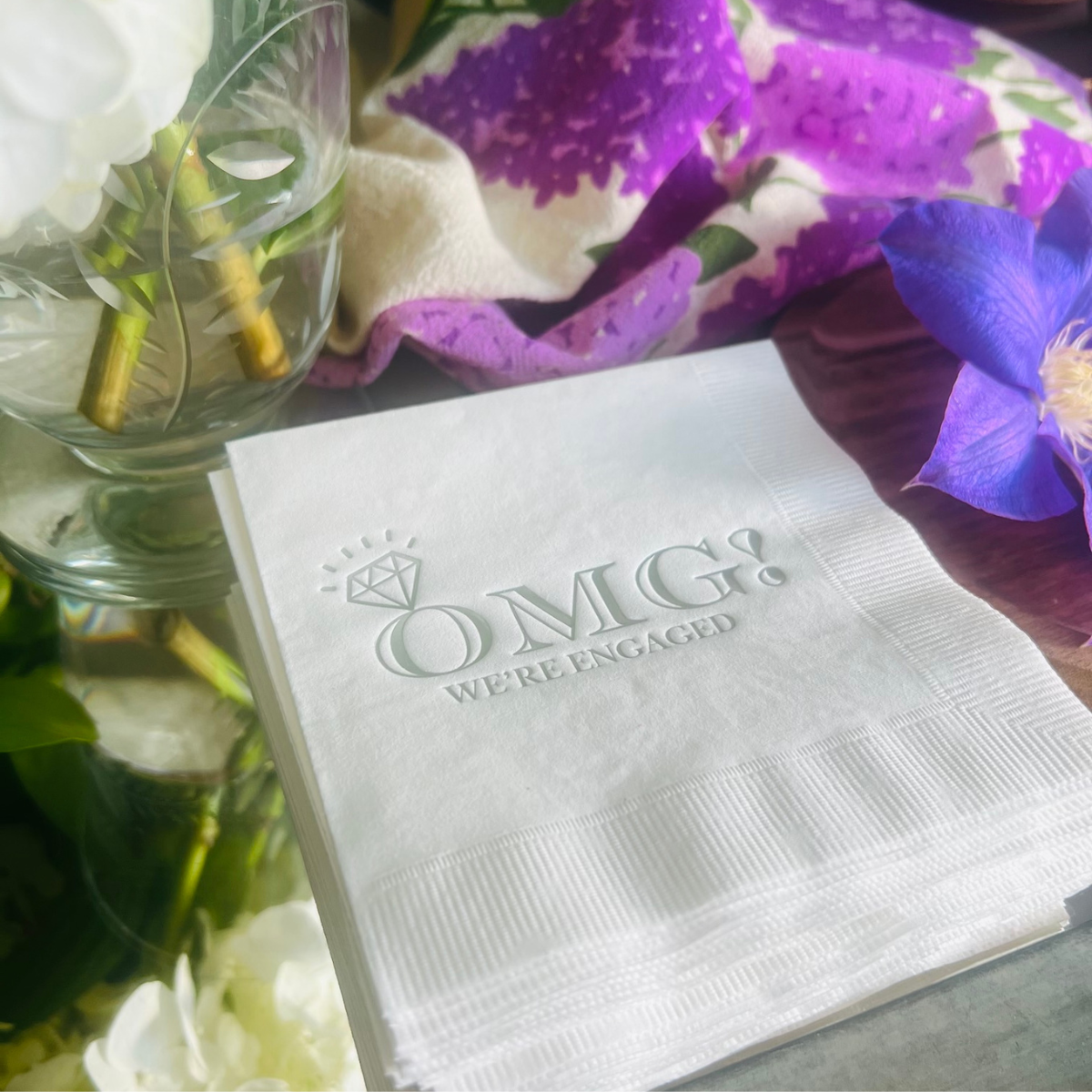 OMG! We're Engaged Cocktail Paper Beverage Napkins, Silver