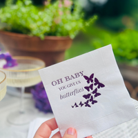 Oh Baby You Give Us Butterflies Paper Cocktail Beverage Napkins, Shiny Lavender