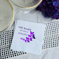 Oh Baby You Give Us Butterflies Paper Cocktail Beverage Napkins, Shiny Lavender