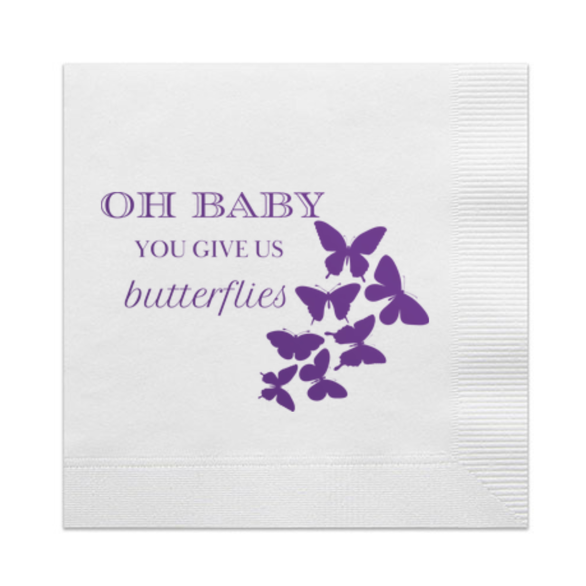 Oh Baby You Give Us Butterflies Paper Cocktail Beverage Napkins, Shiny Lavender