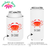 A regular and slim can cooler sleeve are shown side by side to indicate the size difference of the options.