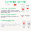 Instructions on how to order can coolers with a crab design, including size selection and customization options.
