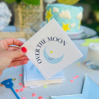 Over the Moon Baby Shower Cocktail Paper Beverage Napkins, Navy Font