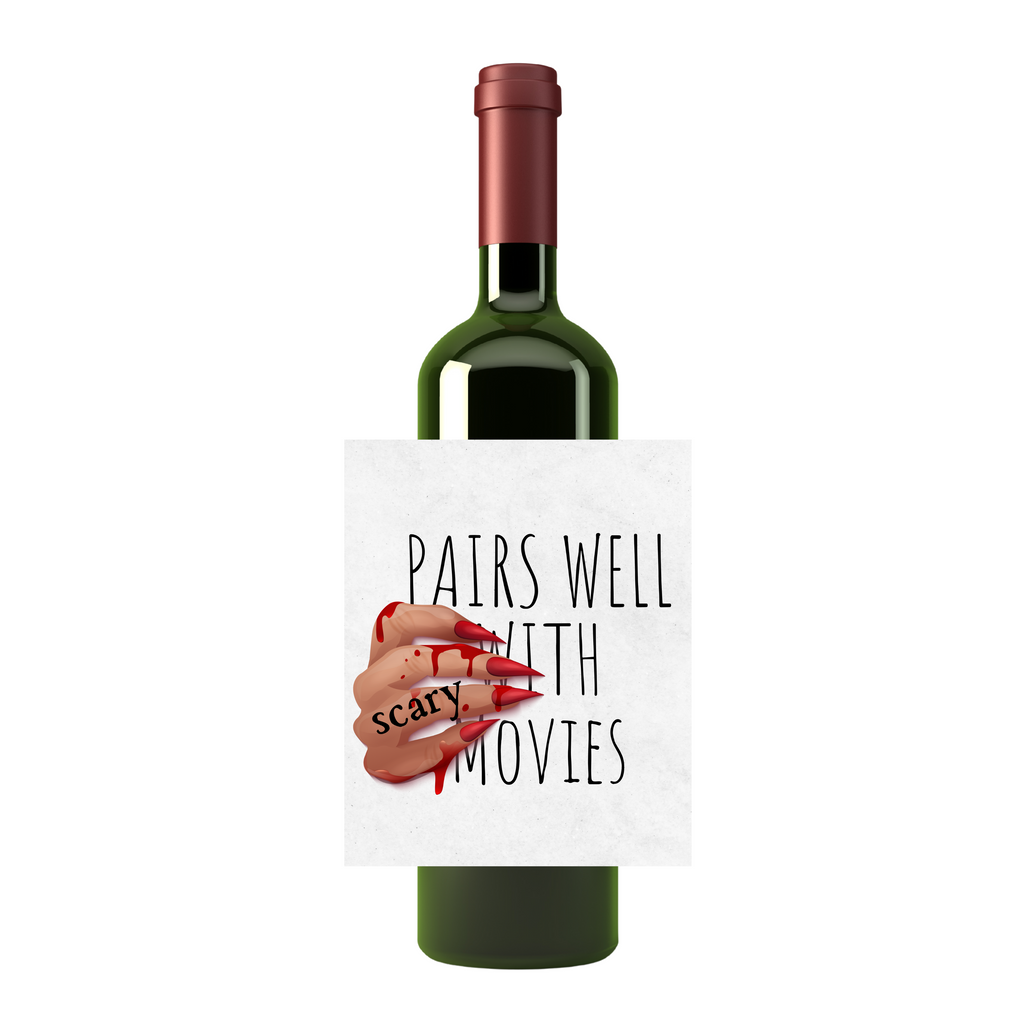 Pairs Well With Scary Movies Wine Label