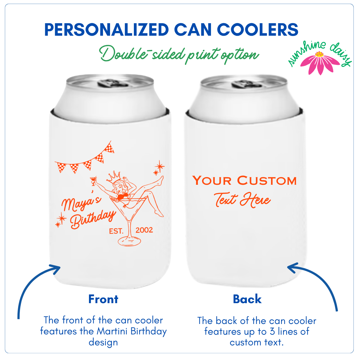 Martini Girl Custom Birthday Can Cooler Sleeves | Regular & Slim Fit