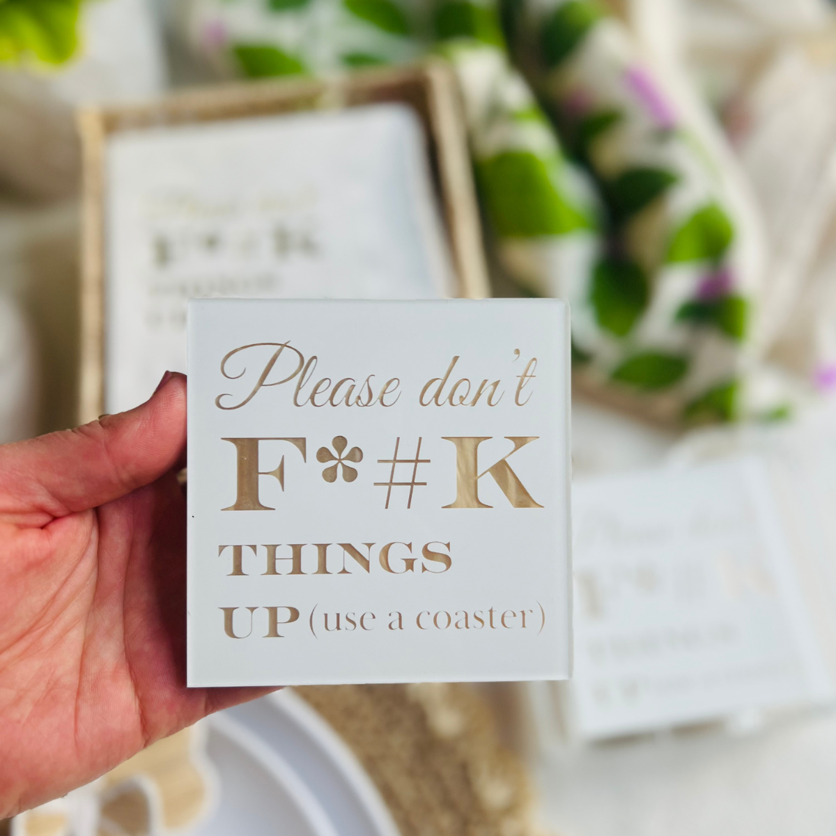 Please Don't F*#K Things Up Acrylic Coasters In Holder, Set of 4