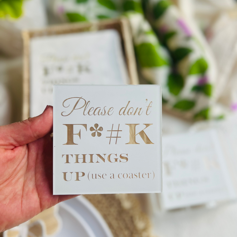 Please Don't F*#K Things Up Acrylic Coasters In Holder, Set of 4