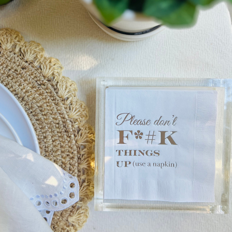 Please Don't F*#K Things Up Cocktail Paper Beverage Napkin, Silver Foil on White