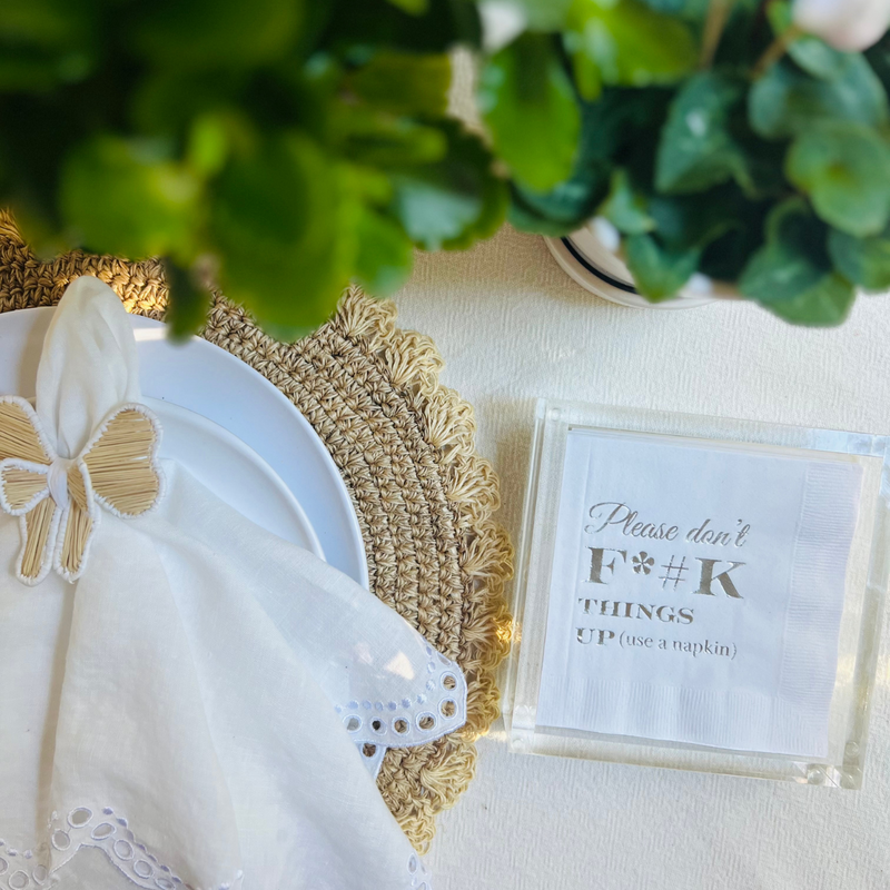 Please Don't F*#K Things Up Cocktail Paper Beverage Napkin, Silver Foil on White