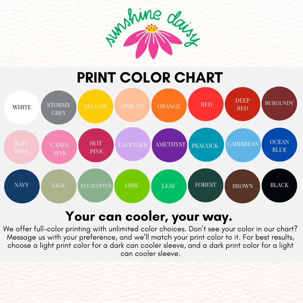 Color chart with various color swatches and 'Sunshine Daisy' branding.