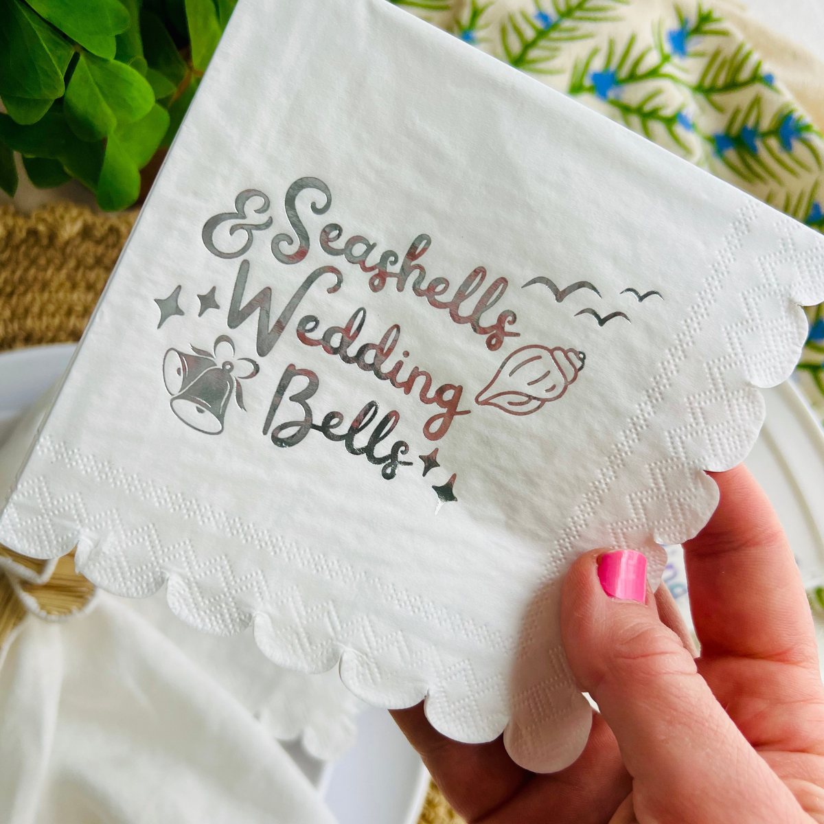 Seashells and Wedding Bells Paper Cocktail Napkin