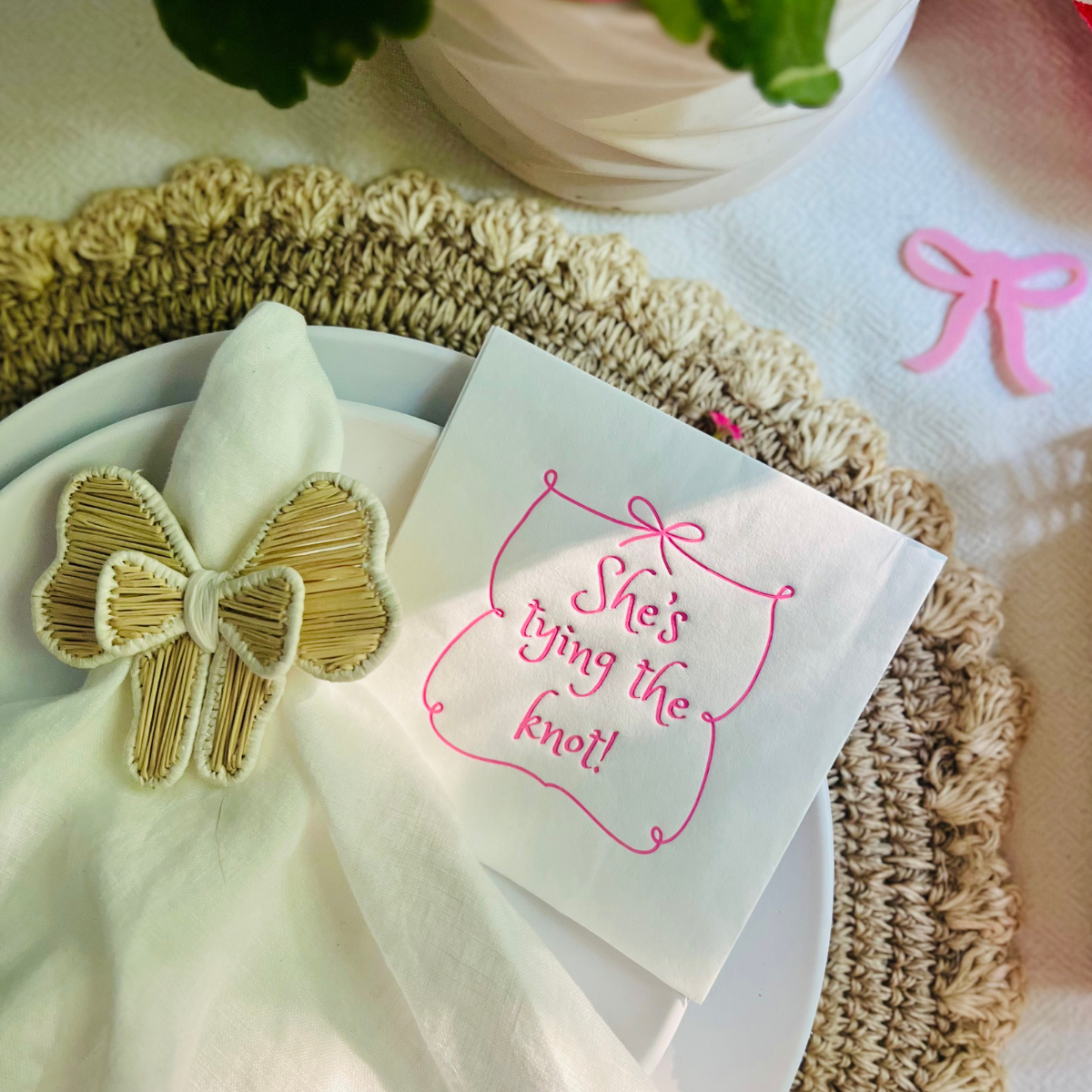 She's Tying The Knot Pink Bow Paper Cocktail Napkin