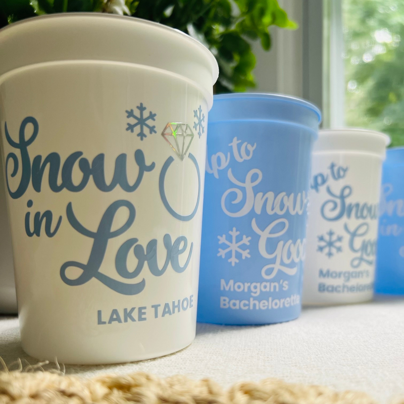 Snow In Love Customizable 16oz Stadium Cup | Snow In Love Engagement | Snow In Love Bachelorette
