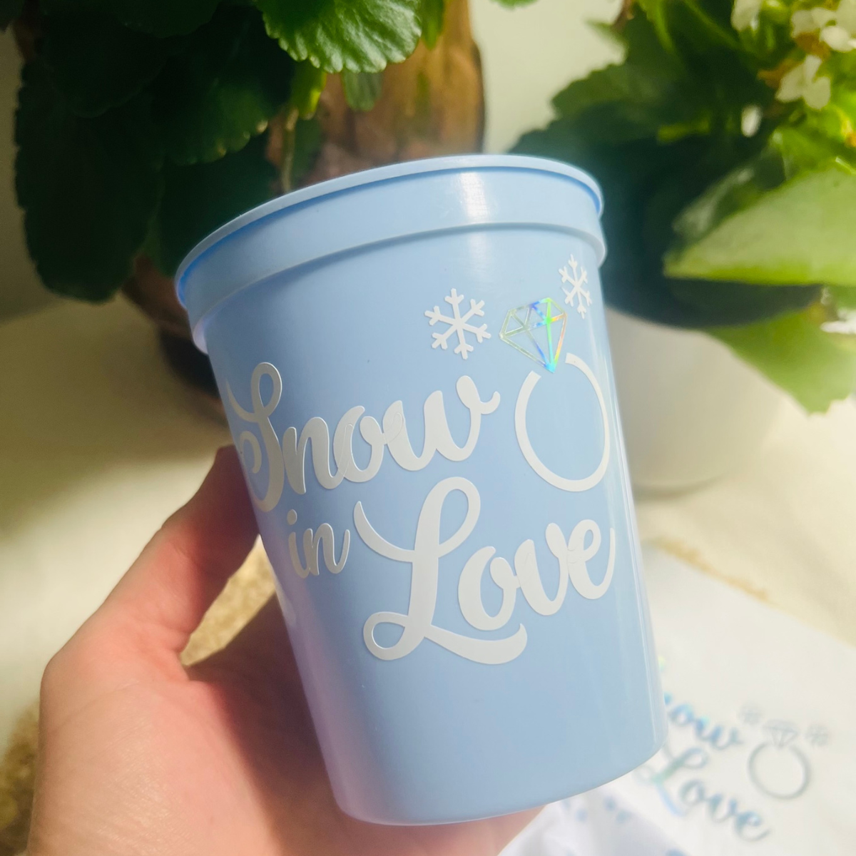 Snow In Love Customizable 16oz Stadium Cup | Snow In Love Engagement | Snow In Love Bachelorette