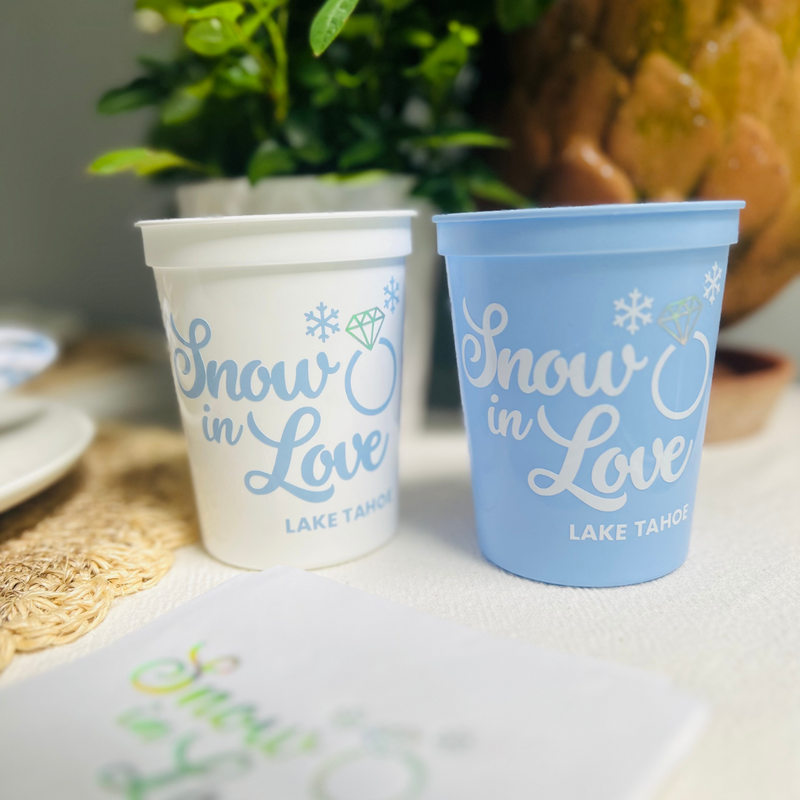 Snow In Love Customizable 16oz Stadium Cup | Snow In Love Engagement | Snow In Love Bachelorette