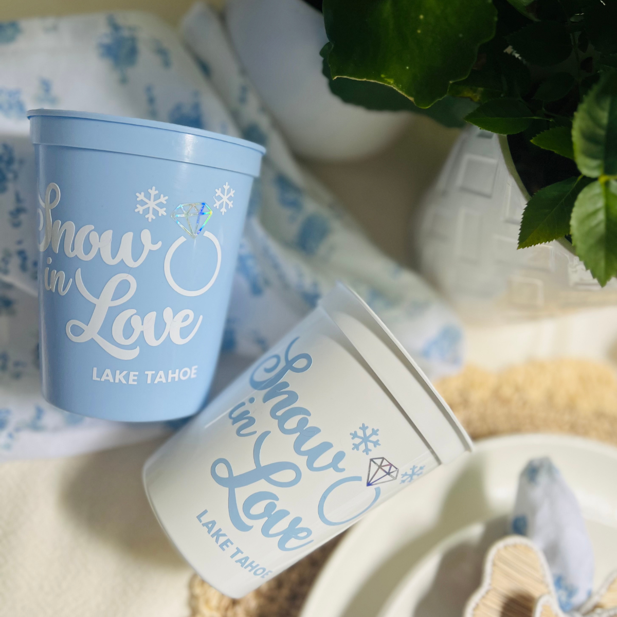 Snow In Love Customizable 16oz Stadium Cup | Snow In Love Engagement | Snow In Love Bachelorette