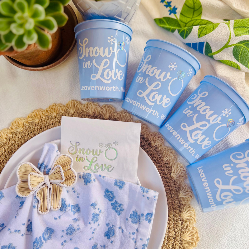 Snow In Love Customizable 16oz Stadium Cup | Snow In Love Engagement | Snow In Love Bachelorette