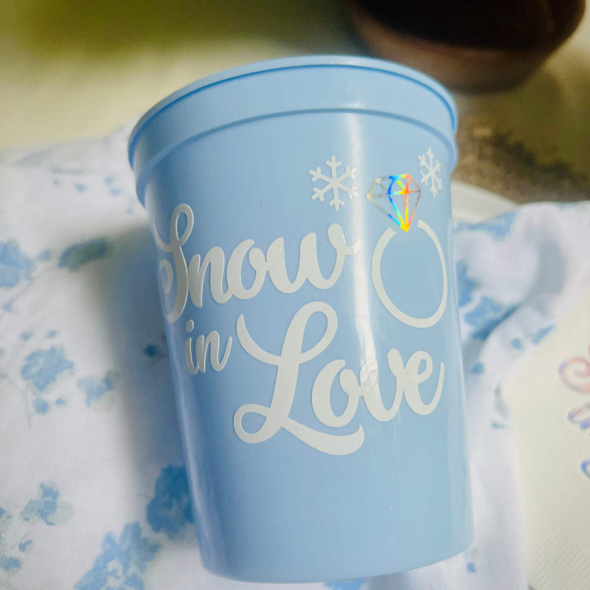 Snow In Love Customizable 16oz Stadium Cup | Snow In Love Engagement | Snow In Love Bachelorette