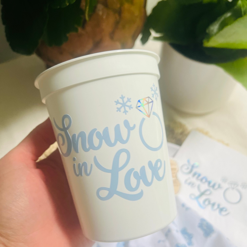 Snow In Love Customizable 16oz Stadium Cup | Snow In Love Engagement | Snow In Love Bachelorette