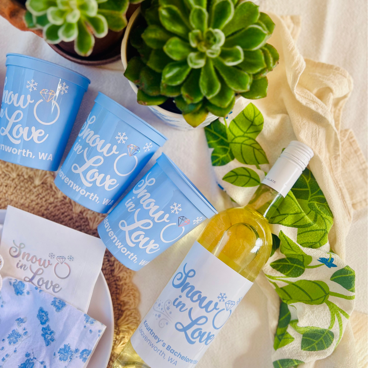 Snow In Love Personalized Wine Label