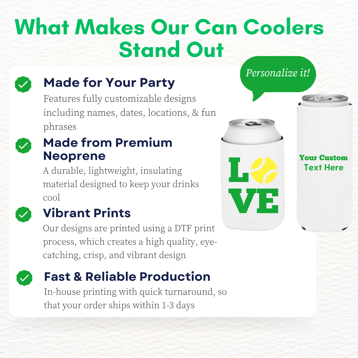 Tennis Love Can Cooler Sleeves | Regular & Slim Fit