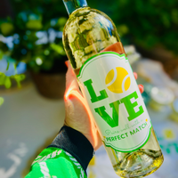 Tennis Love Waterproof Wine Label, Green | Pairs Well With A Perfect Match Bachelorette