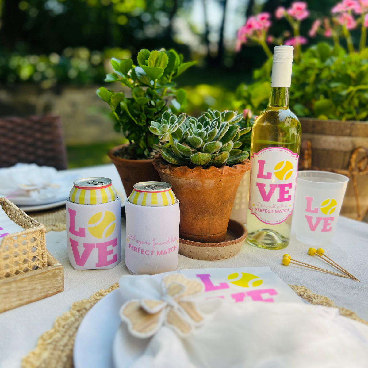 Tennis Love Waterproof Wine Label, Pink