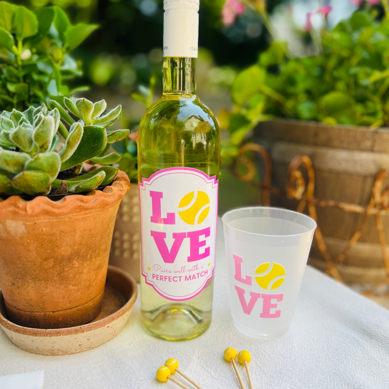 Tennis Love Waterproof Wine Label, Pink