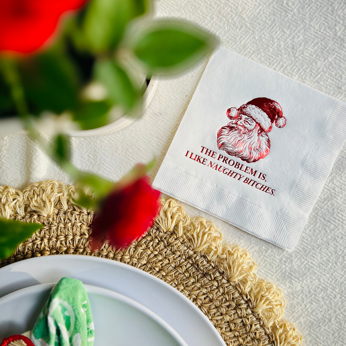 The Problem Is, I Like Naughty Bitches Cocktail Paper Napkins | Fun Christmas Napkins | Santa Holiday Napkins