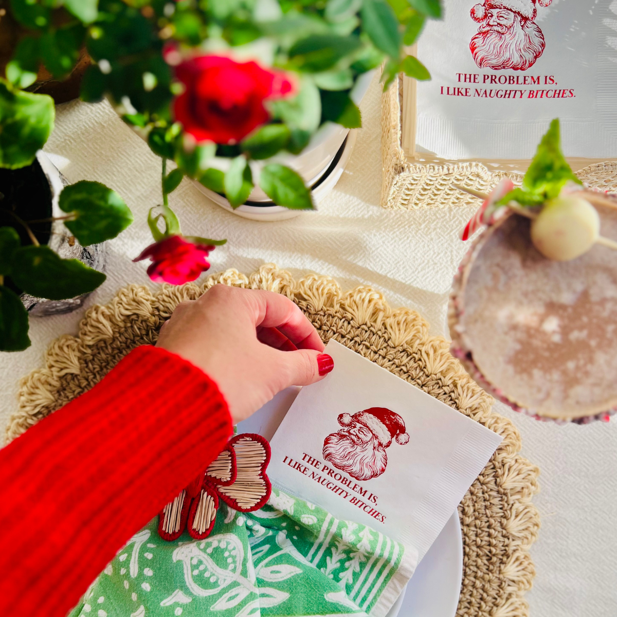 The Problem Is, I Like Naughty Bitches Cocktail Paper Napkins | Fun Christmas Napkins | Santa Holiday Napkins