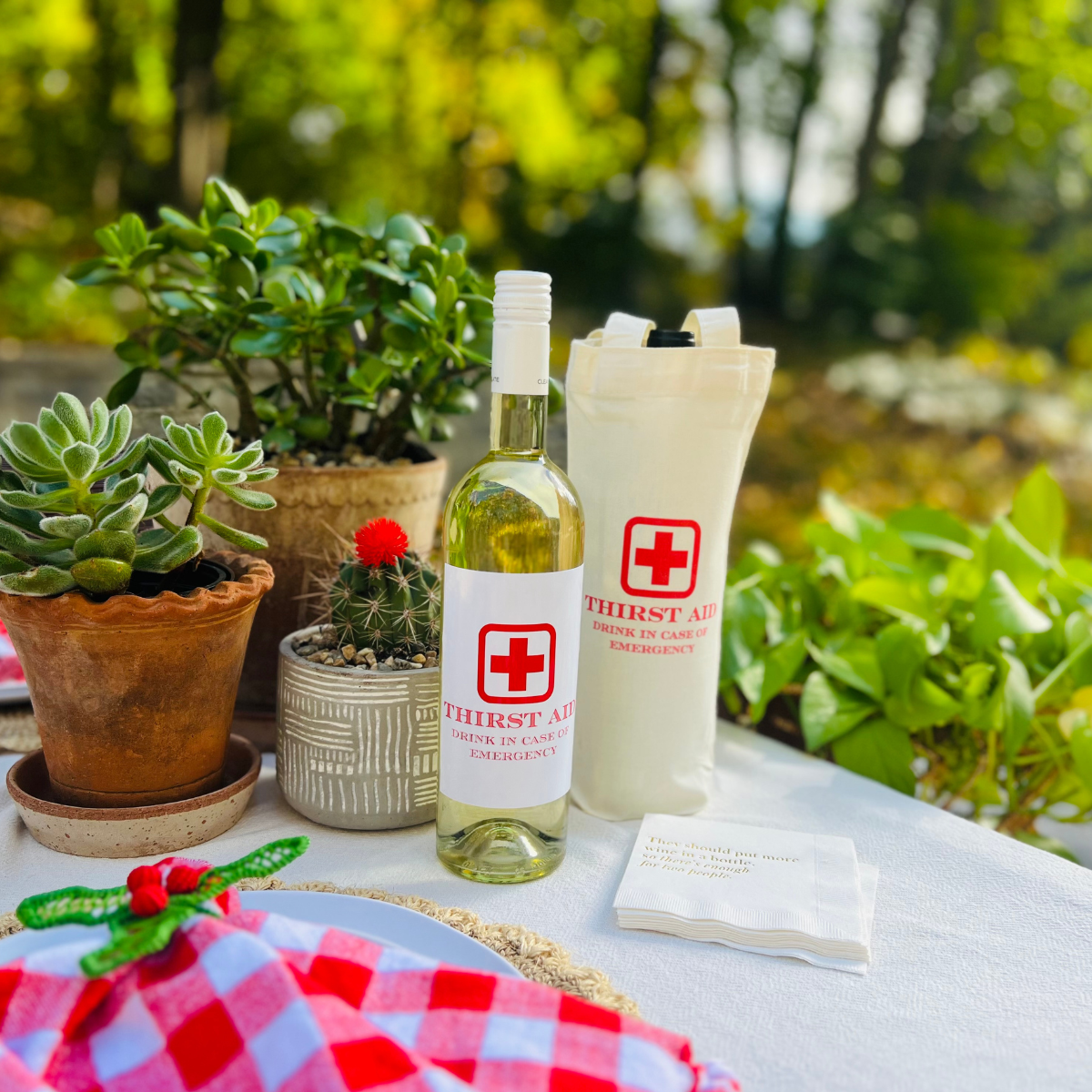 Thirst Aid Wine Tote - Drink In Case of Emergency Canvas Bag