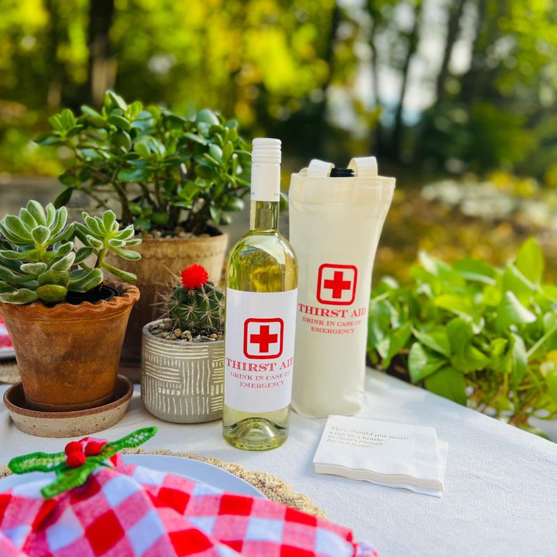 Thirst Aid Wine Tote - Drink In Case of Emergency Canvas Bag