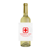 Bottle of white wine with a humorous waterproof wine label featuring a red cross and the phrase "Thirst Aid - Drink In Case Of Emergency." A perfect gag gift for doctors or nurses, or for anyone in need of a little thirst aid!