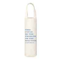 Canvas wine tote is shown against a white background and features the text "This Could Be The Problem Or The Solution - Let's find out..." in blue font.  