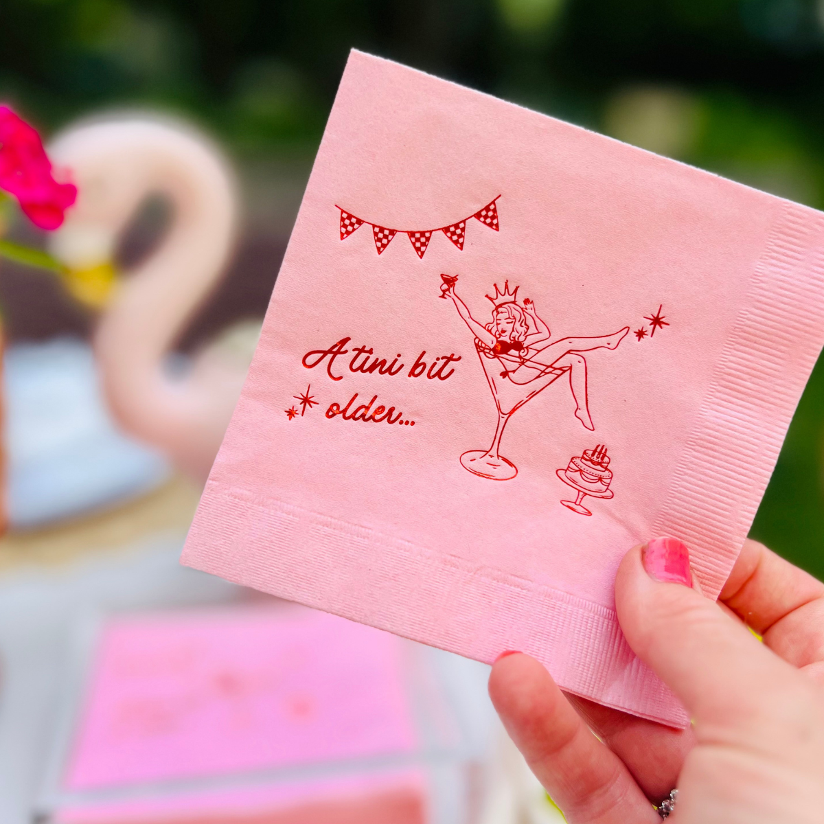 A Tini Bit Older Martini Girl Cocktail Napkin, Pink