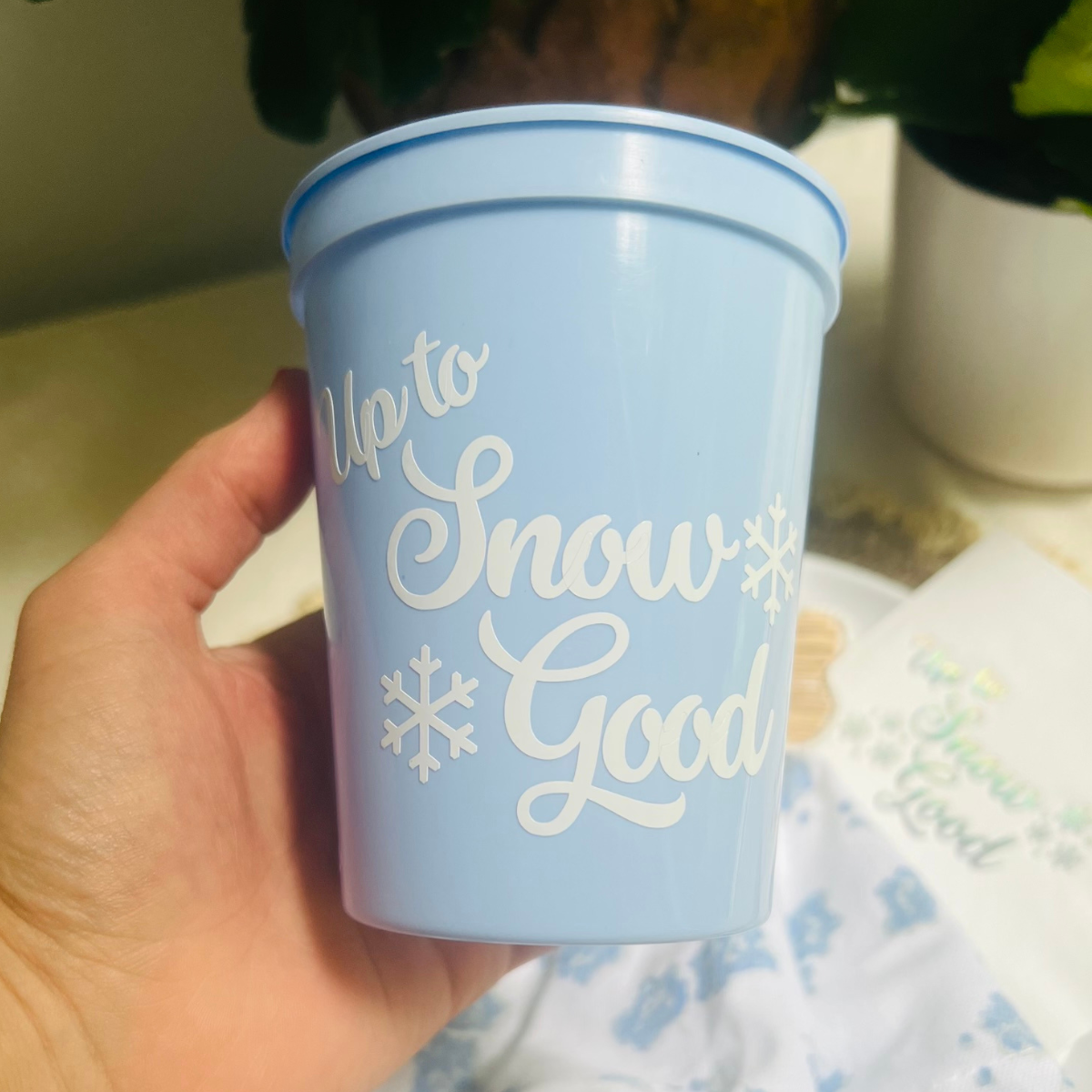 Up To Snow Good Customizable 16oz Stadium Cups | Snow In Love Bachelorette Theme