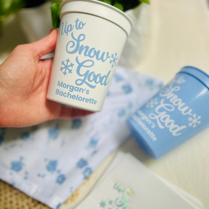 Up To Snow Good Customizable 16oz Stadium Cups | Snow In Love Bachelorette Theme