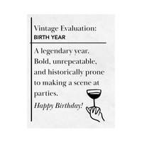 Vintage Evaluation Happy Birthday Wine Label