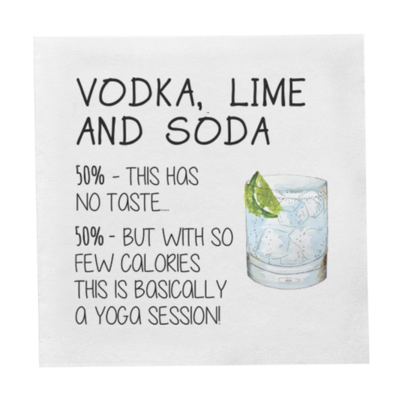 Vodka, Lime, & Soda Cocktail Paper Beverage Napkins