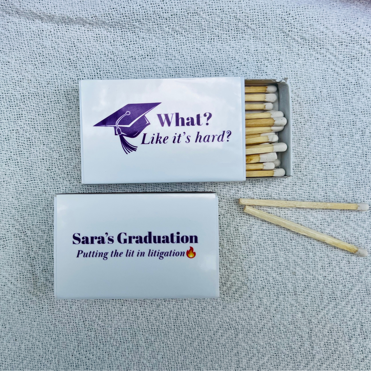 "What? Like It's Hard?" Custom Graduation Wraparound Matchbox Label with Matchbox