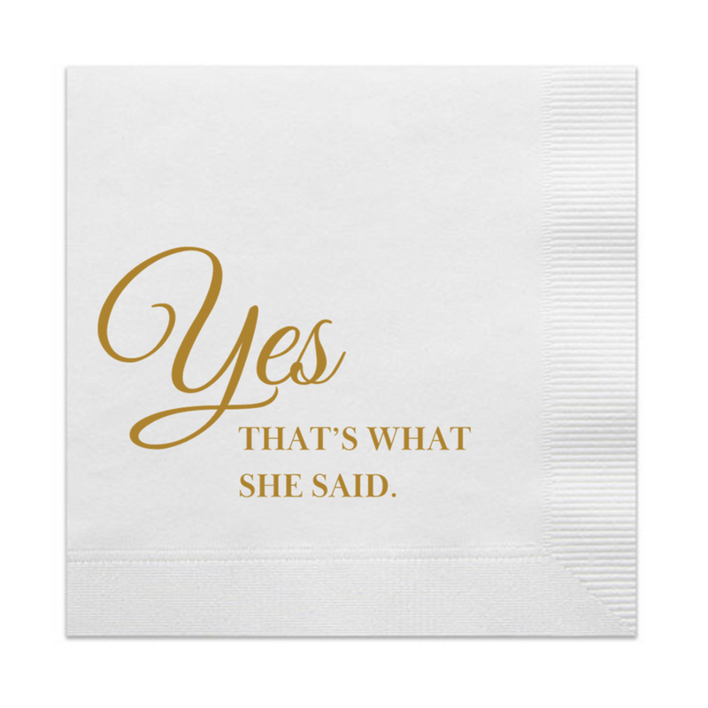 Yes That's What She Said Engagement Cocktail Paper Beverage Napkins, Gold