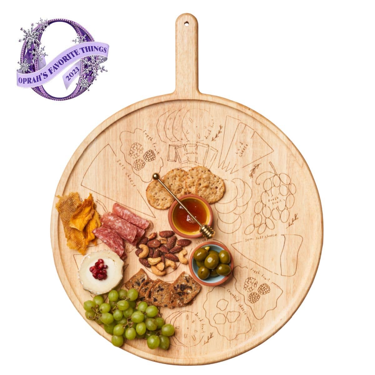 Round Cheese Map Board, Round w/ Handle,  22" x 17" | Handled Wooden Cheese Board